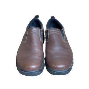 Lands End Women's All Weather Brown Leather Slip On Moc Comfort Shoes 7HM